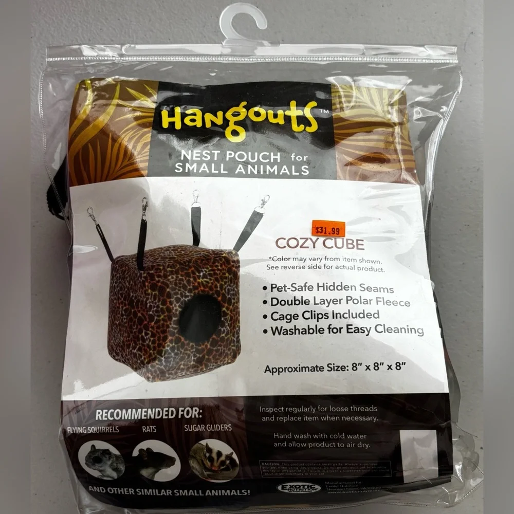 Hangouts Small Animal Nest Pouch Fleece Cozy Cube - Rainbow Zebra Design